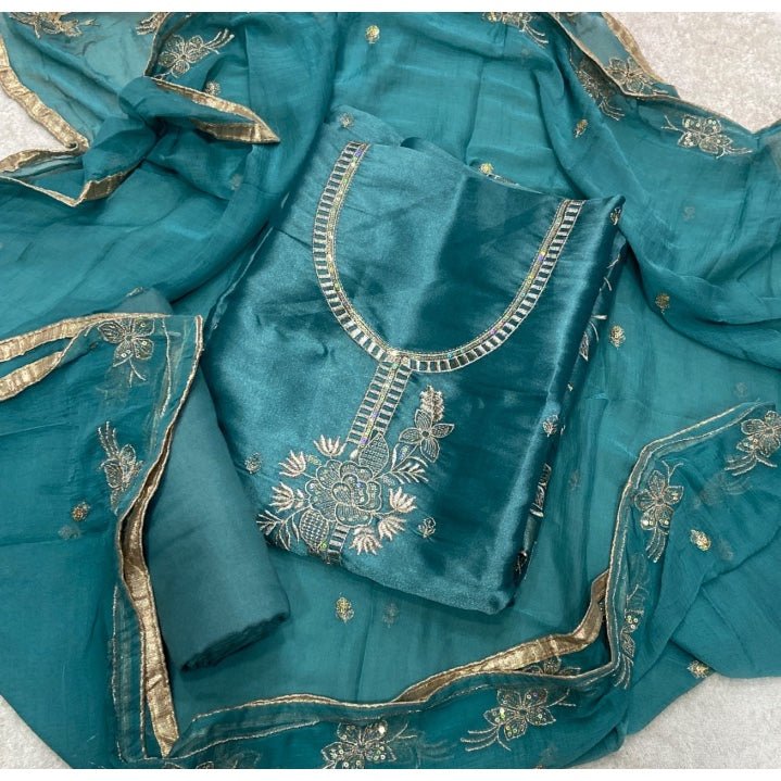 Fancy Shimmer Suit Set with Zari & Sequins Work - Yanchi