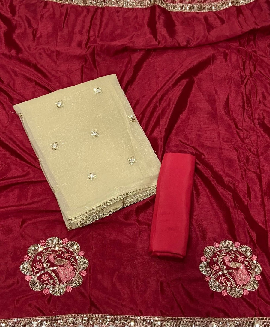 Fancy Shimmer Suit Set with Zari & Sequins Work - Yanchi