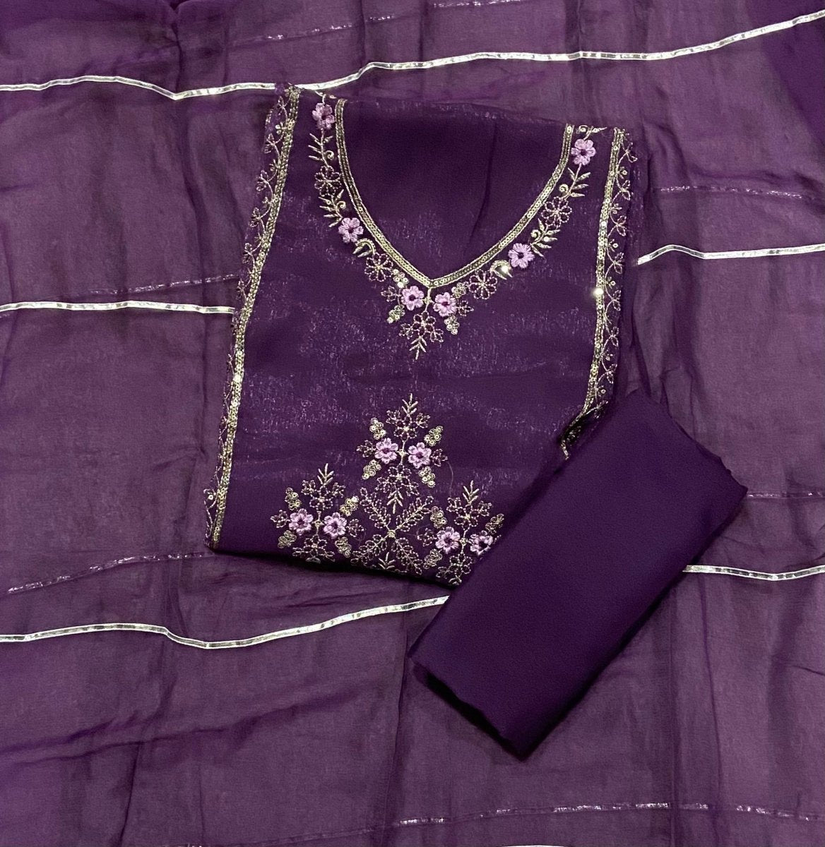 Fancy Shimmer Suit Set with Zari & Sequins Work - Yanchi