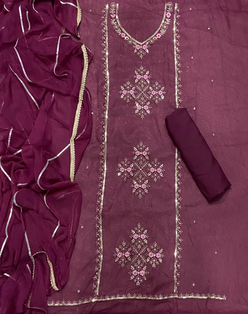 Fancy Shimmer Suit Set with Zari & Sequins Work - Yanchi