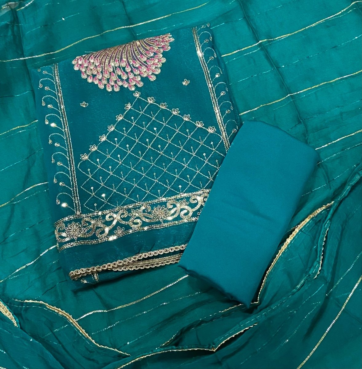 Fancy Shimmer Suit Set with Zari & Sequins Work - Yanchi