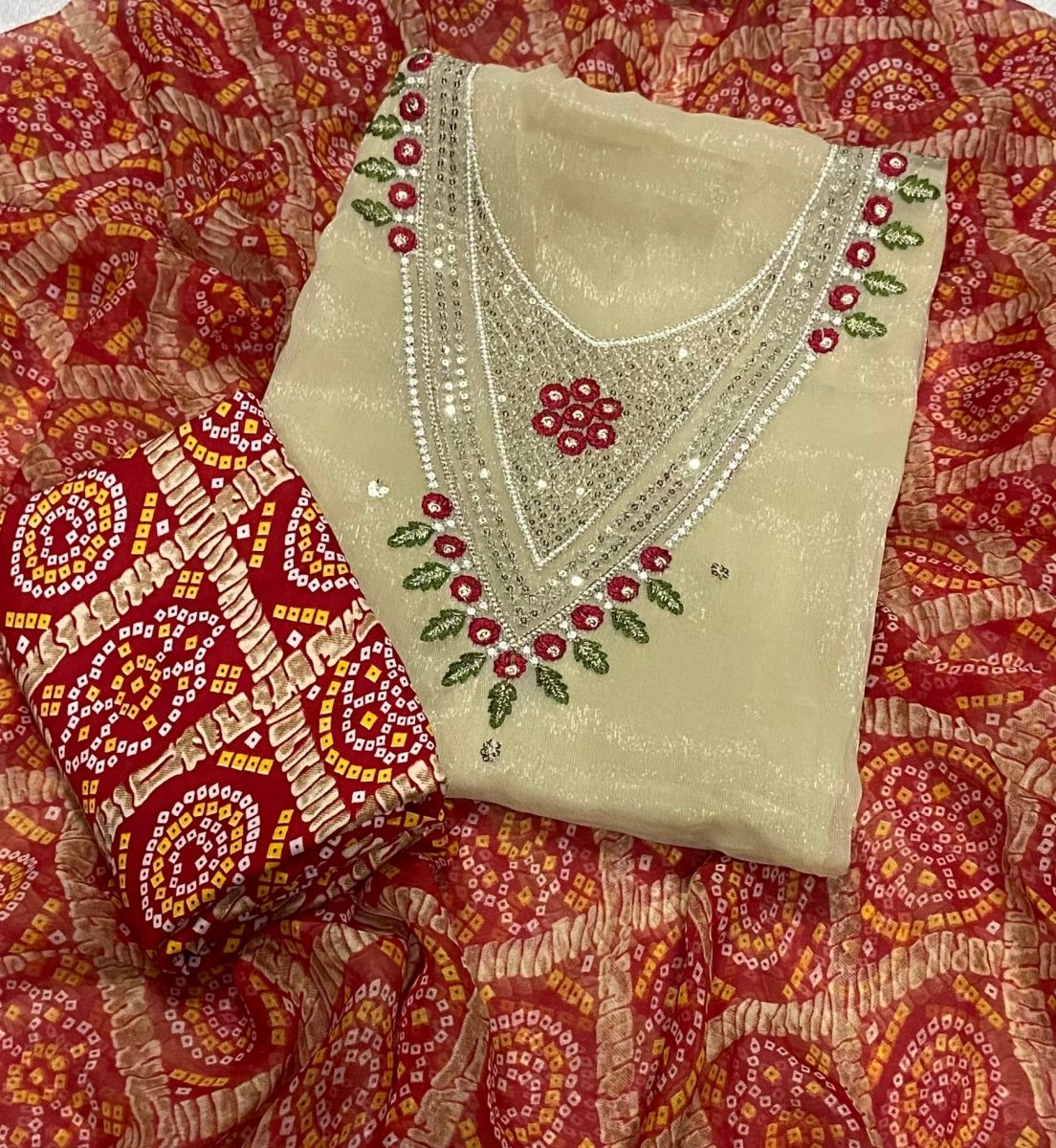 Fancy Shimmer Suit Set with Zari & Sequins Work - Yanchi