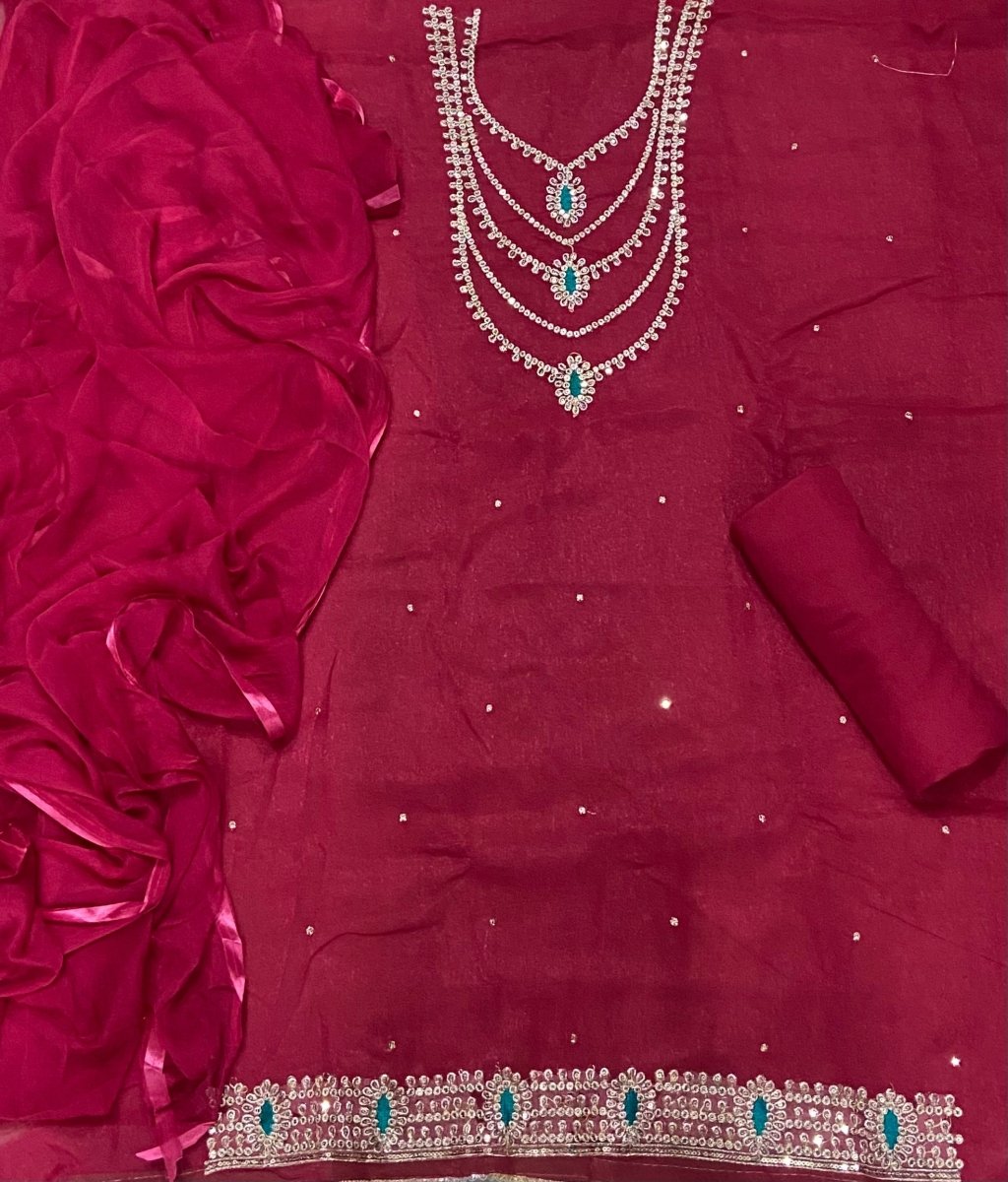 Fancy Shimmer Suit Set with Zari & Sequins Work - Yanchi