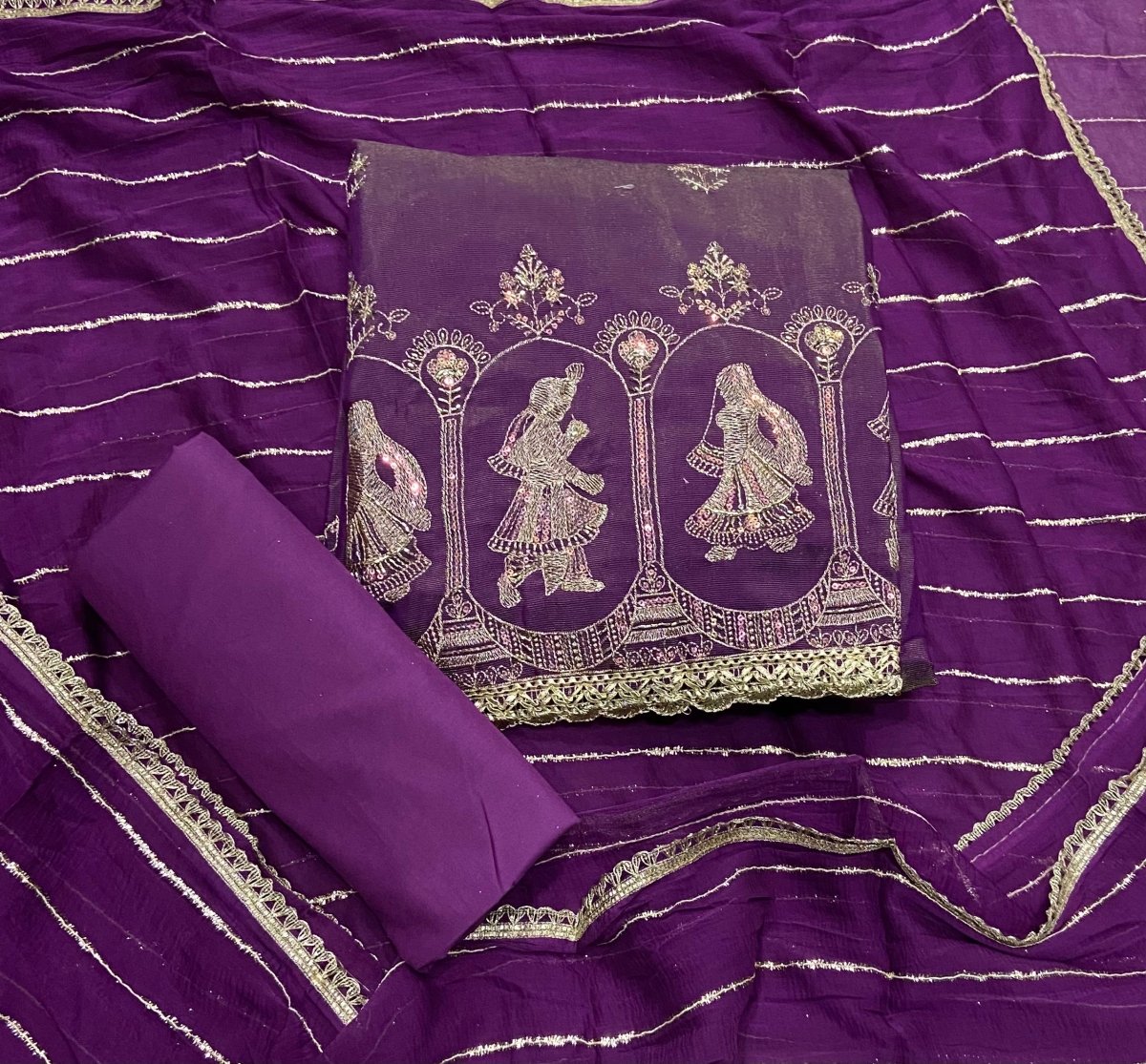 Fancy Shimmer Suit Set with Zari & Sequins Work - Yanchi