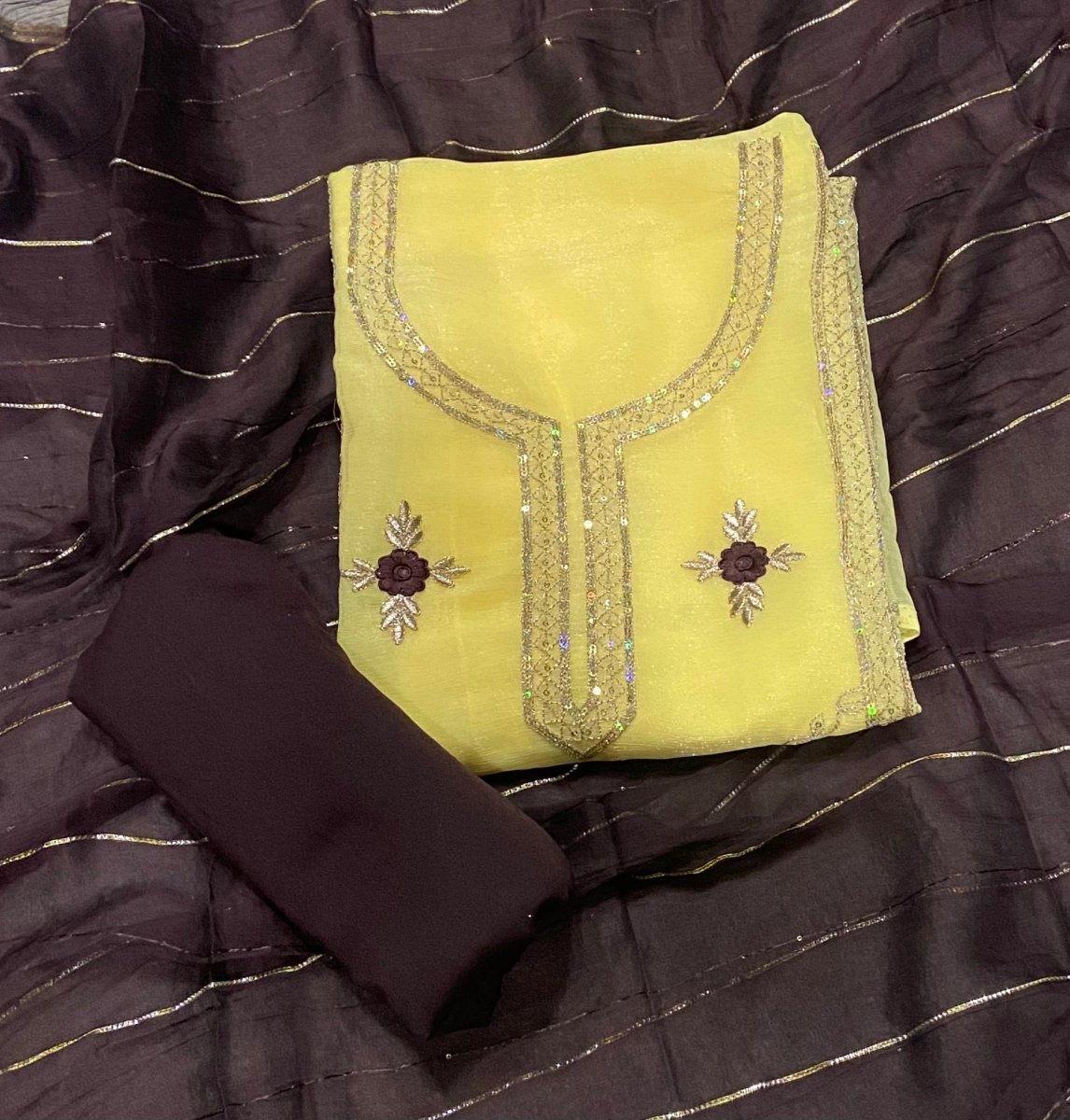 Fancy Shimmer Suit Set with Zari & Sequins Work - Yanchi