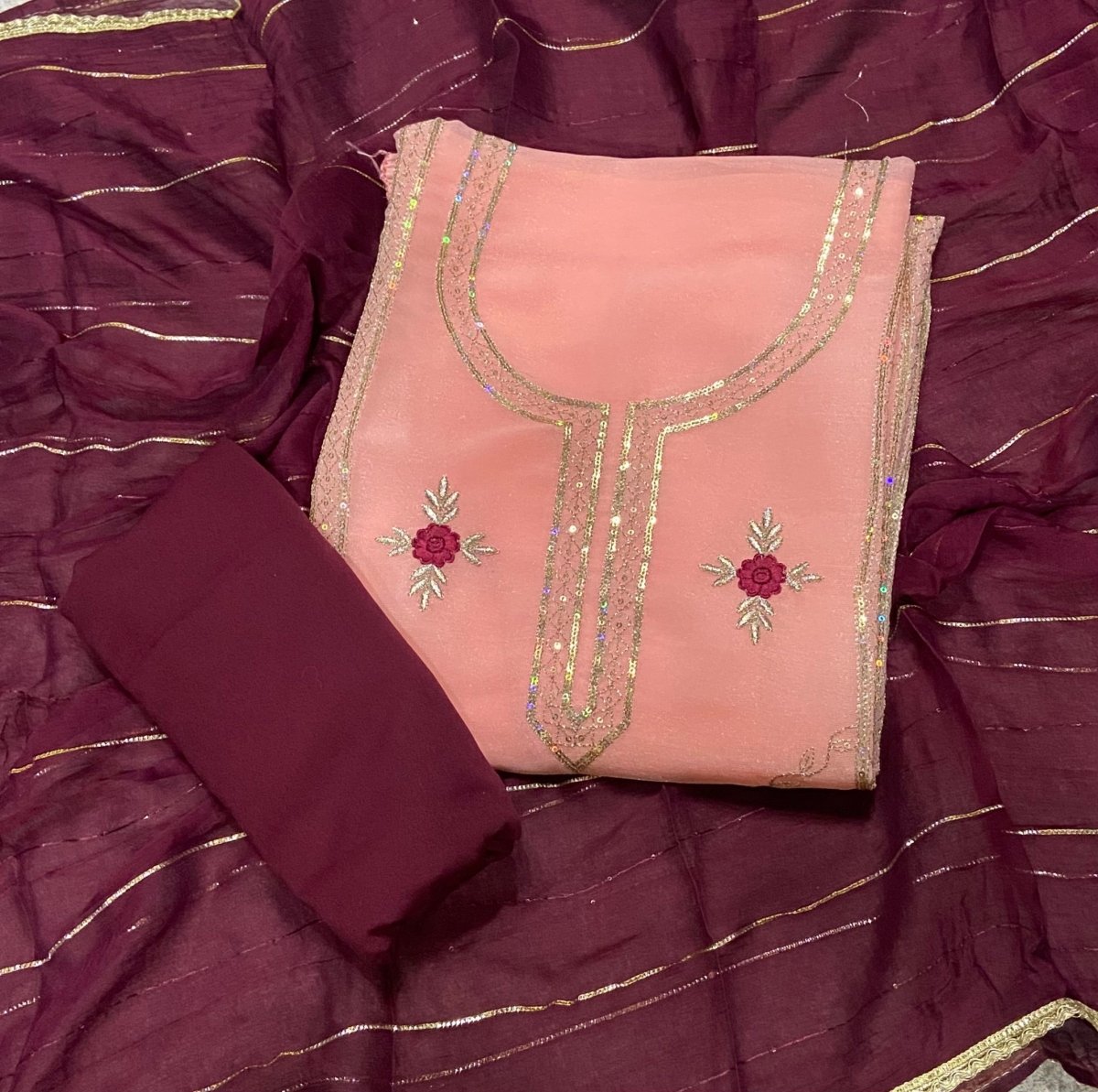 Fancy Shimmer Suit Set with Zari & Sequins Work - Yanchi