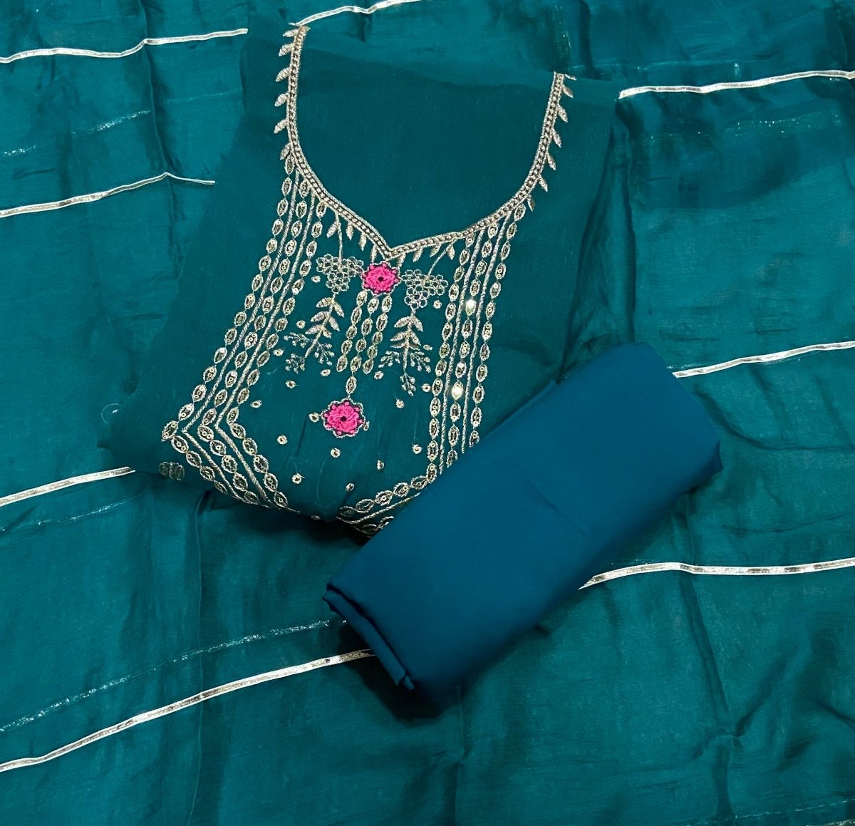 Fancy Shimmer Suit Set with Zari & Sequins Work - Yanchi