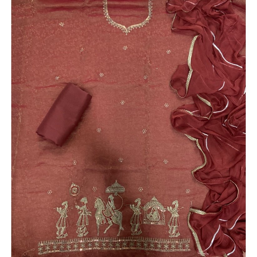 Fancy Shimmer Suit Set with Zari & Sequins Work - Yanchi