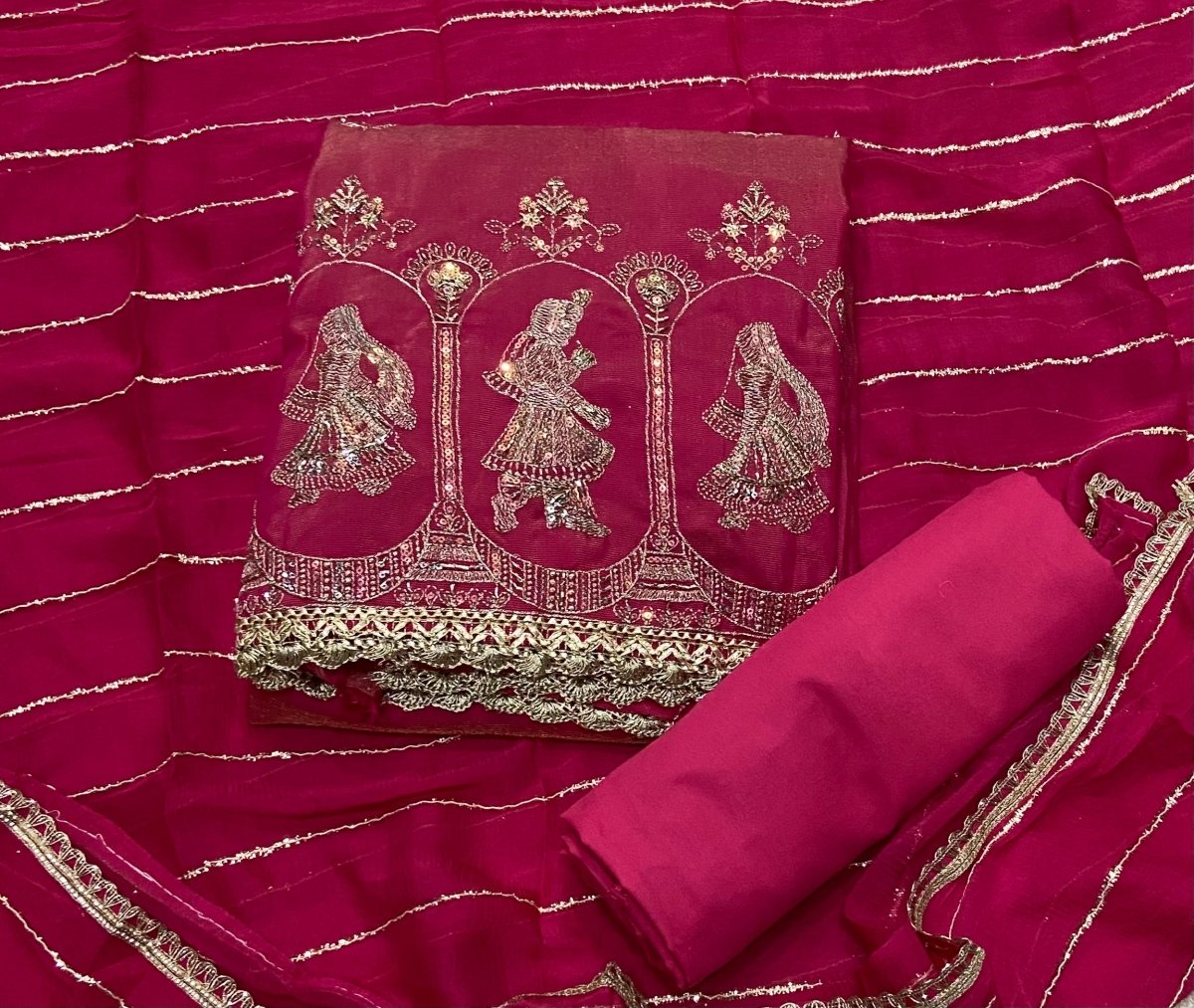 Fancy Shimmer Suit Set with Zari & Sequins Work - Yanchi
