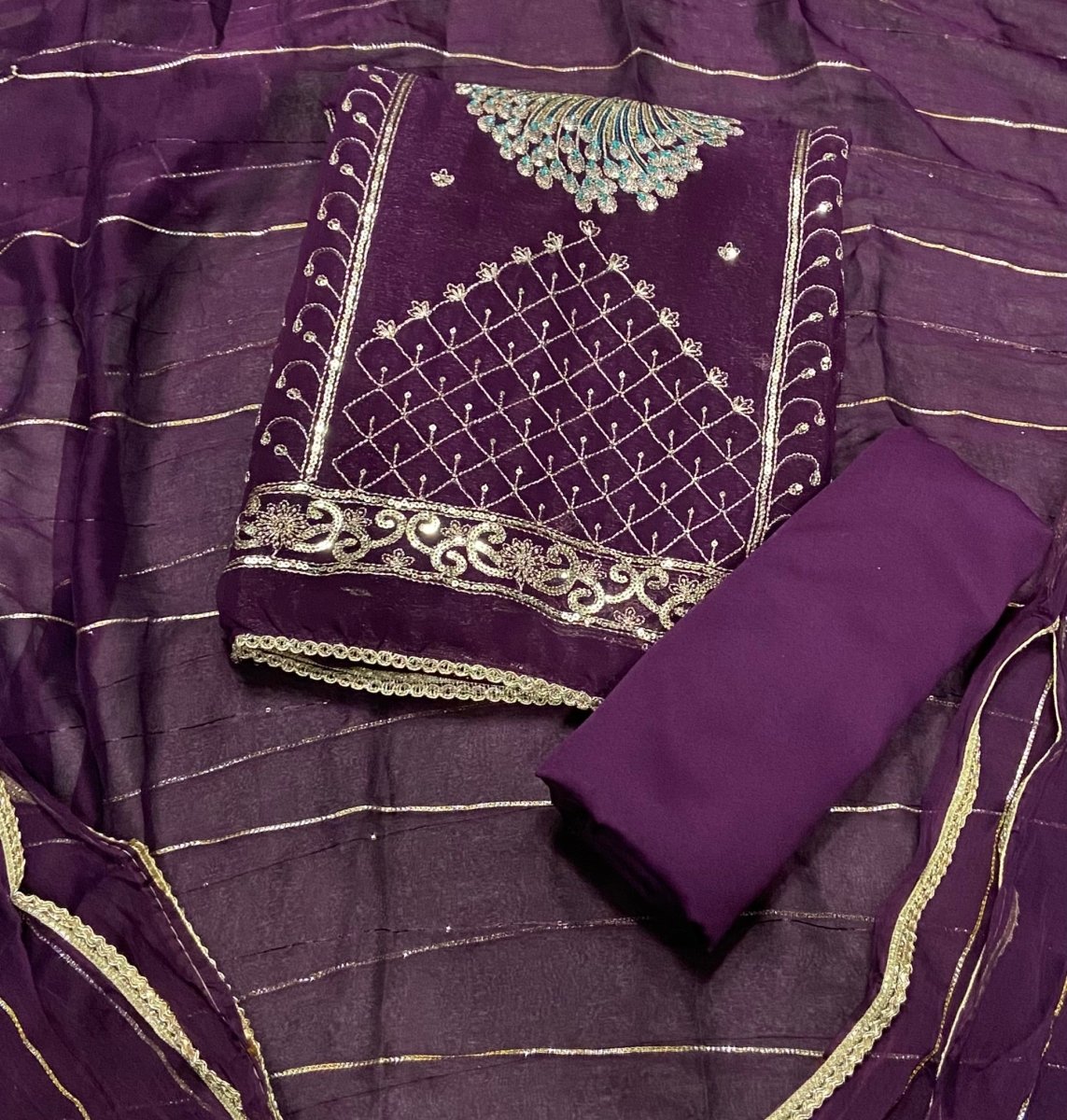 Fancy Shimmer Suit Set with Zari & Sequins Work - Yanchi