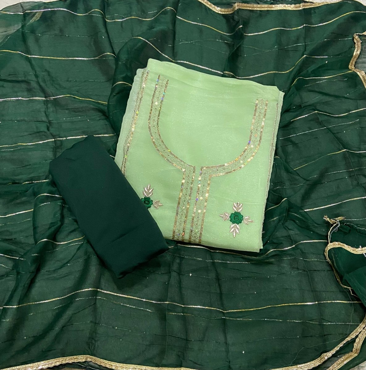 Fancy Shimmer Suit Set with Zari & Sequins Work - Yanchi