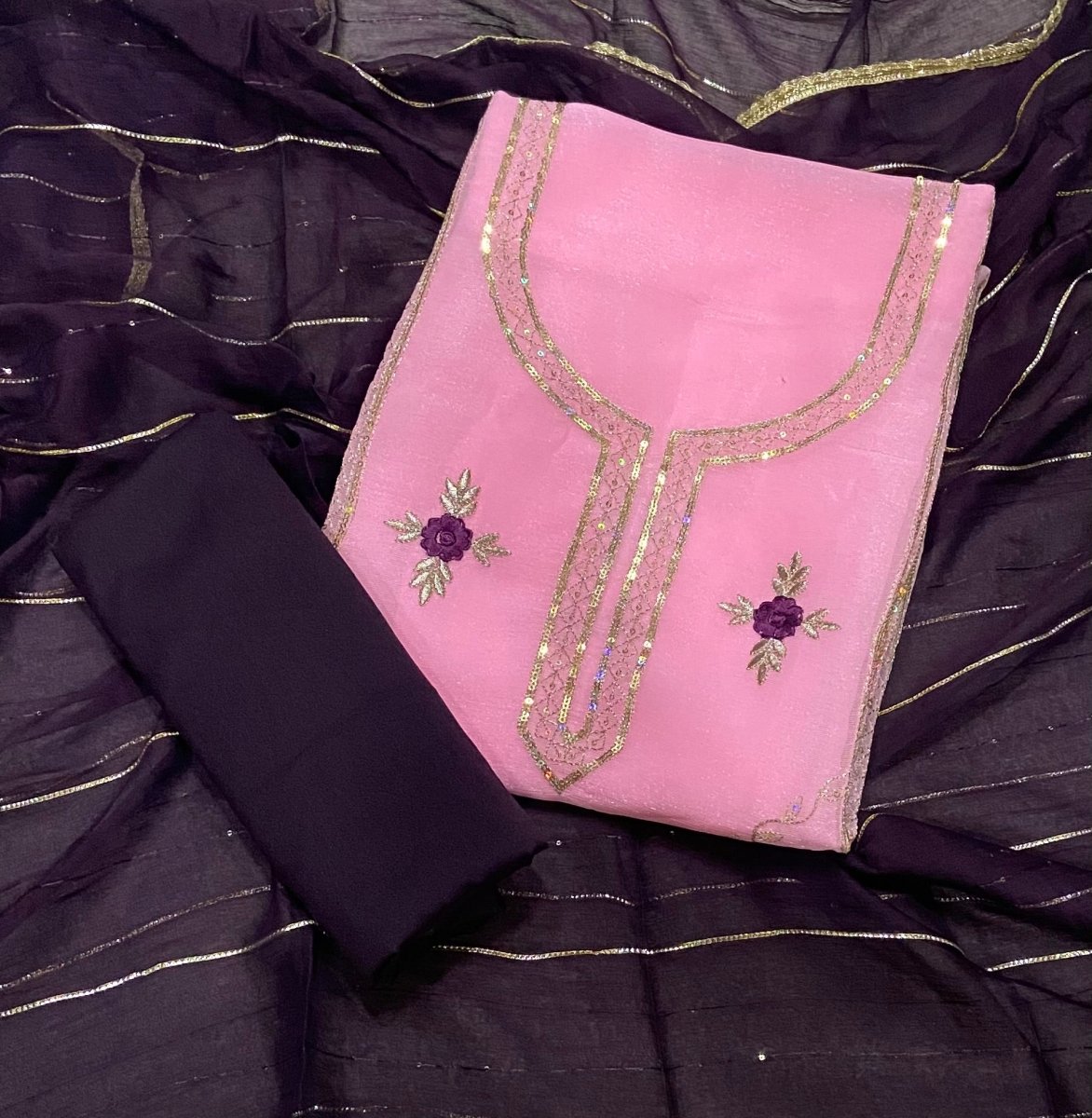 Fancy Shimmer Suit Set with Zari & Sequins Work - Yanchi