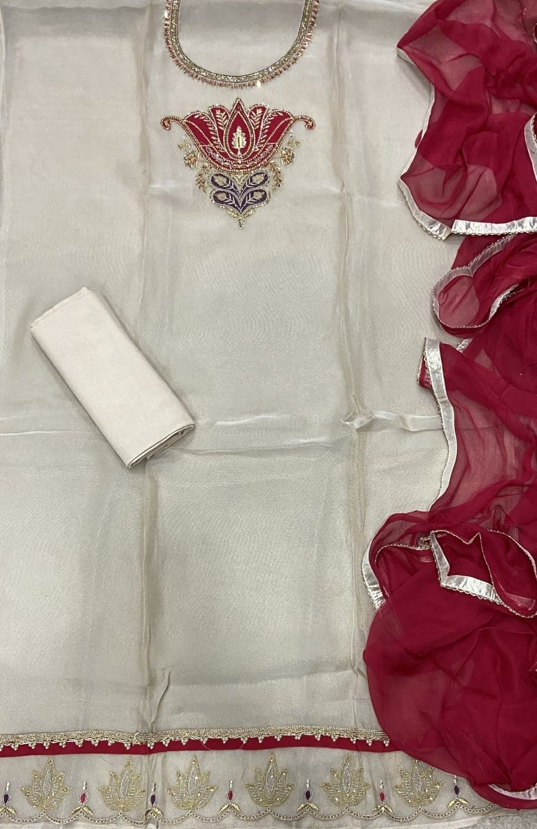 Fancy Shimmer Suit Set with Zari & Stone Work - Yanchi