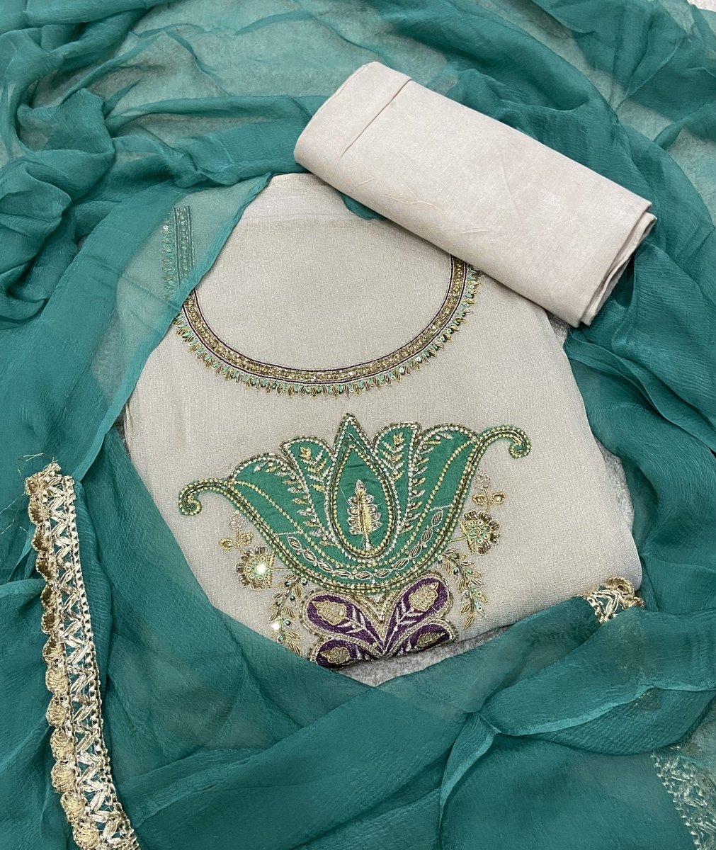 Fancy Shimmer Suit Set with Zari & Stone Work - Yanchi