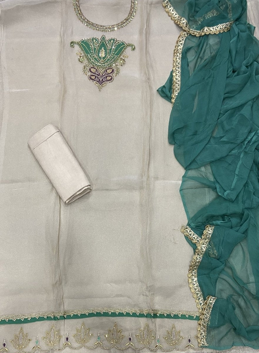 Fancy Shimmer Suit Set with Zari & Stone Work - Yanchi