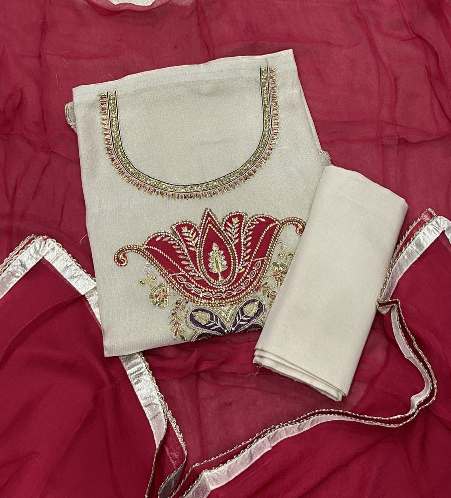 Fancy Shimmer Suit Set with Zari & Stone Work - Yanchi