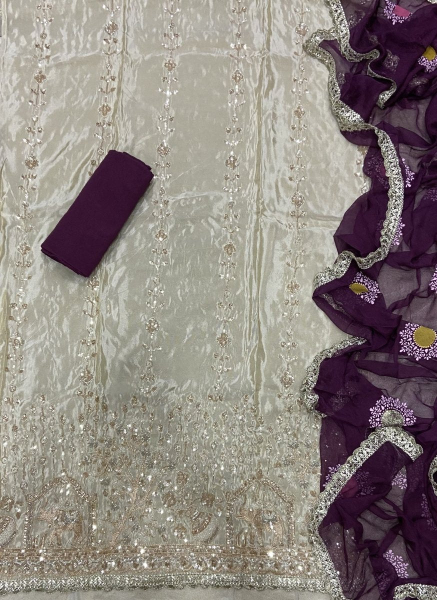 Fancy Shimmer Suit Set Zari with Sequins & Cutdana Work - Yanchi