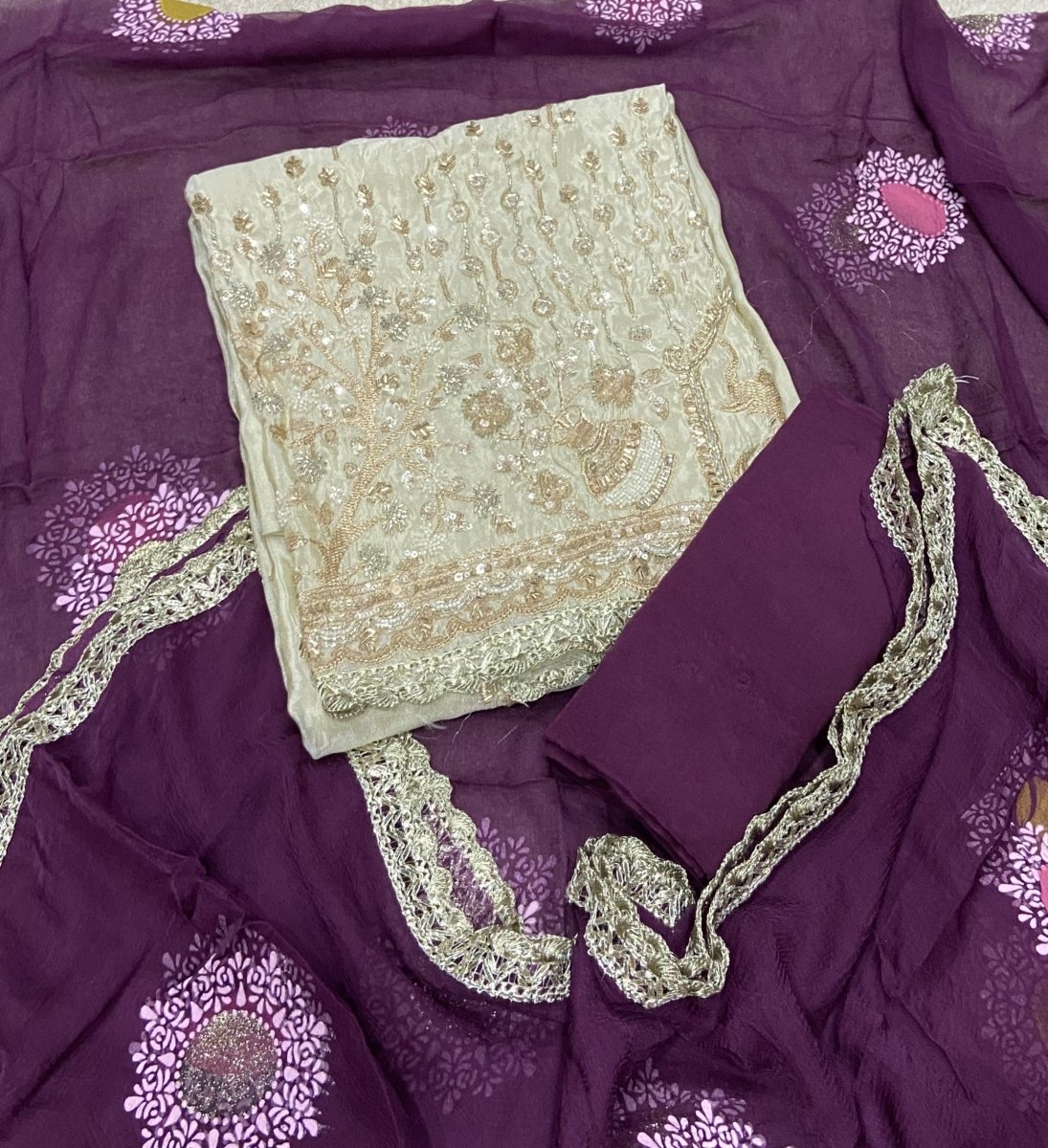 Fancy Shimmer Suit Set Zari with Sequins & Cutdana Work - Yanchi