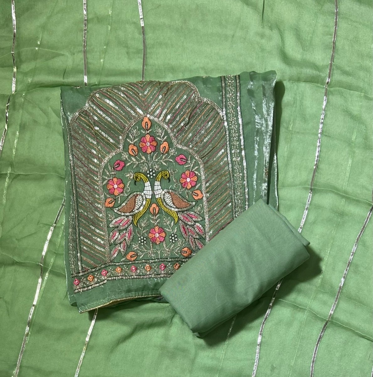 Fancy Skylon Suit Set with Heavy Sequins & Zari Thread Work - Yanchi