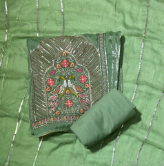 Fancy Skylon Suit Set with Heavy Sequins & Zari Thread Work - Yanchi
