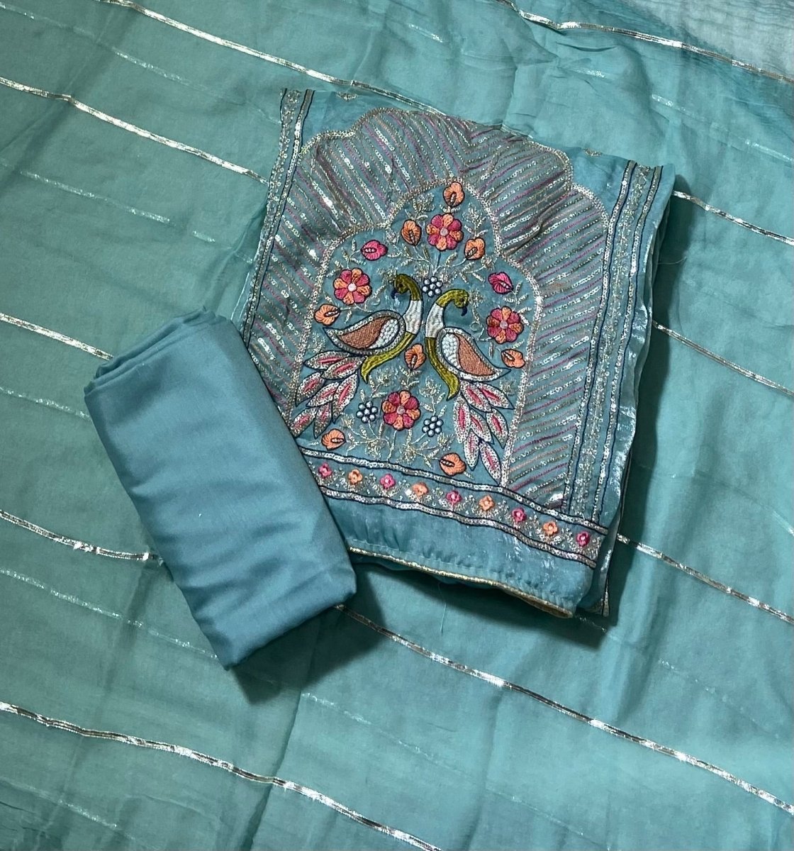 Fancy Skylon Suit Set with Heavy Sequins & Zari Thread Work - Yanchi