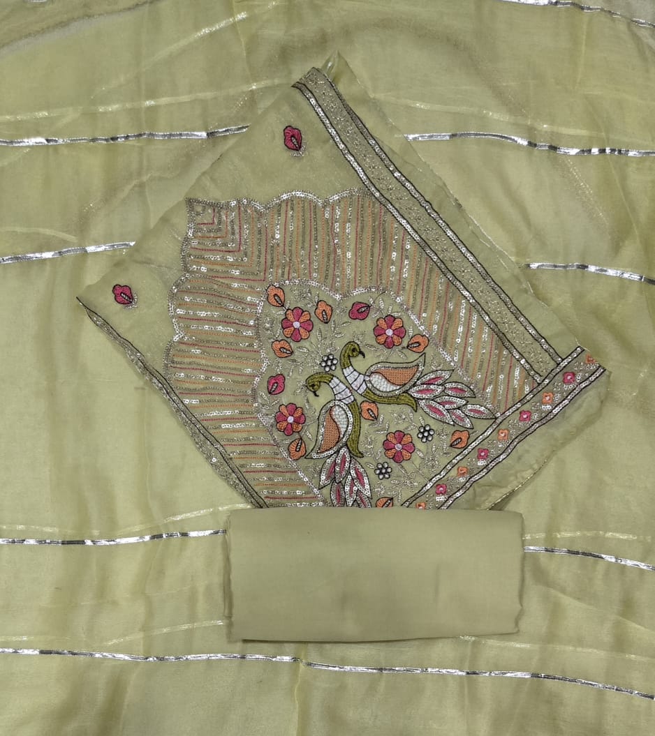 Fancy Skylon Suit Set with Heavy Sequins & Zari Thread Work - Yanchi