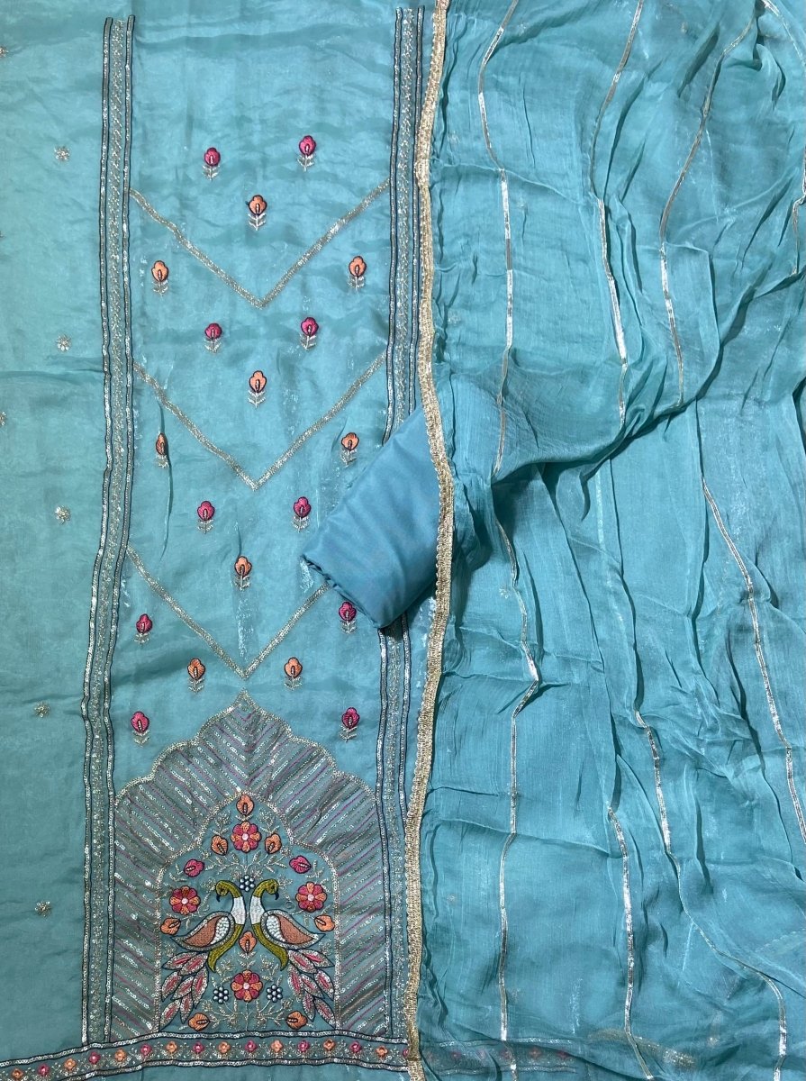 Fancy Skylon Suit Set with Heavy Sequins & Zari Thread Work - Yanchi