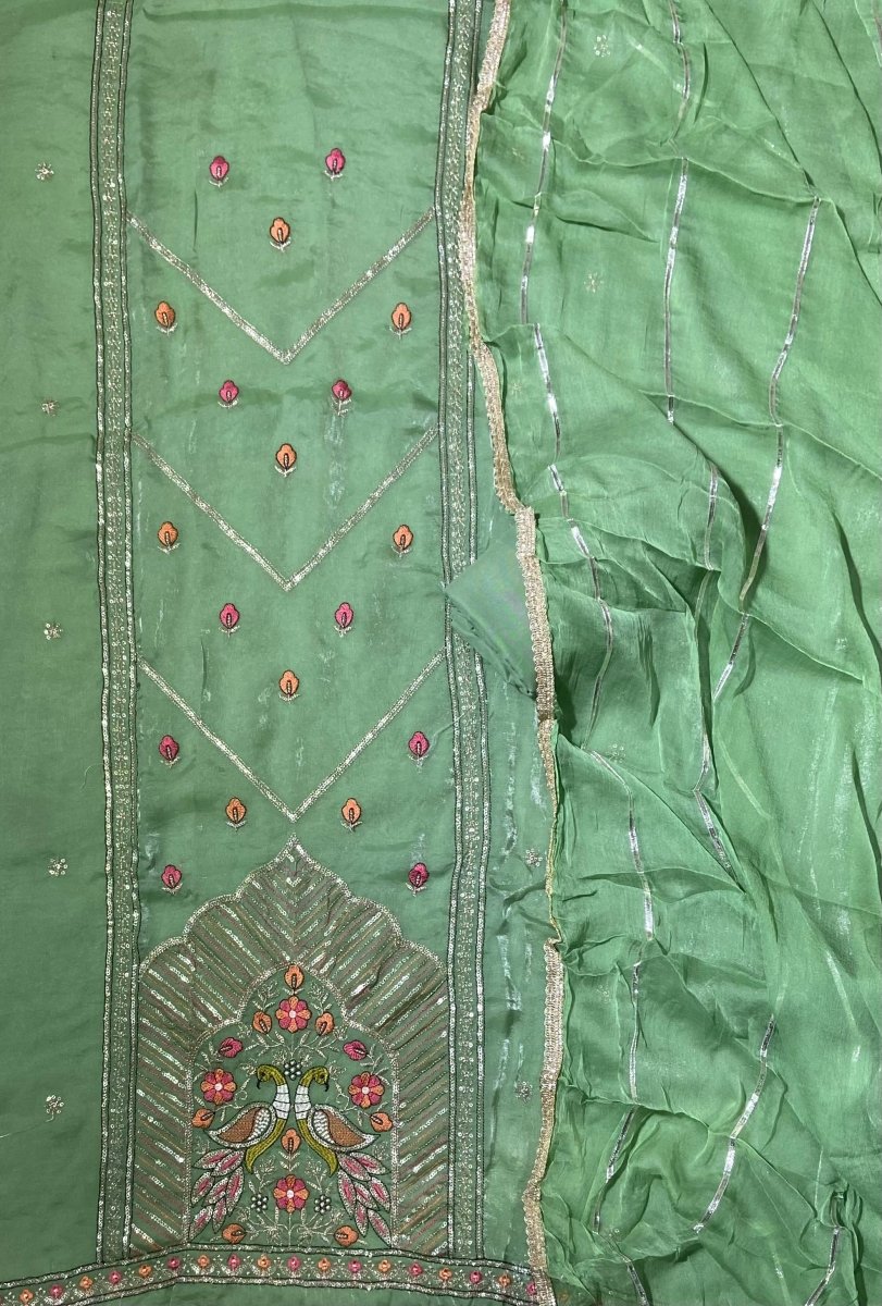 Fancy Skylon Suit Set with Heavy Sequins & Zari Thread Work - Yanchi