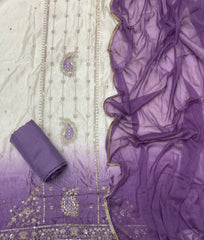 Glass Organza Sequins & Zari Thread Embroidery Work Suit Set - Yanchi