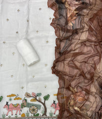 Glass Organza Suit Set with Elegant Sequins & Thread Embroidery Work - Yanchi
