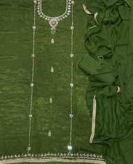 Glass Organza Suit Set with Heavy Real Mirror & Pearl Work - Yanchi