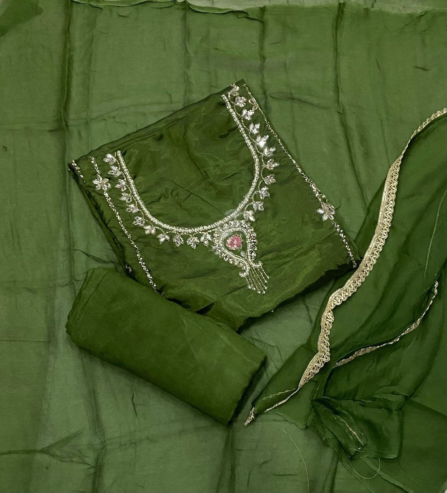 Glass Organza Suit Set with Heavy Real Mirror & Pearl Work - Yanchi