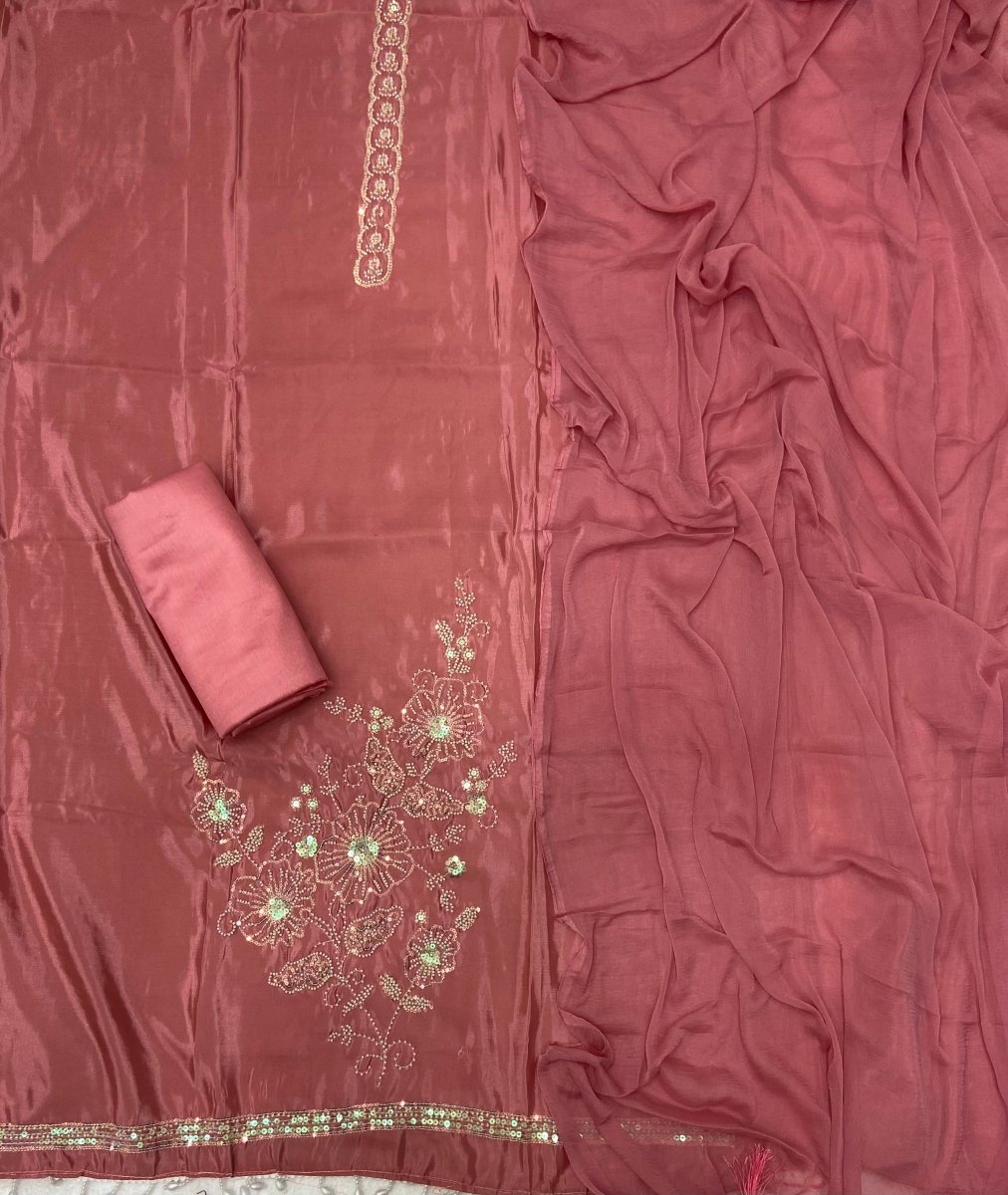 Glass Organza Suit Set with Pearl & Sequence Work - Yanchi