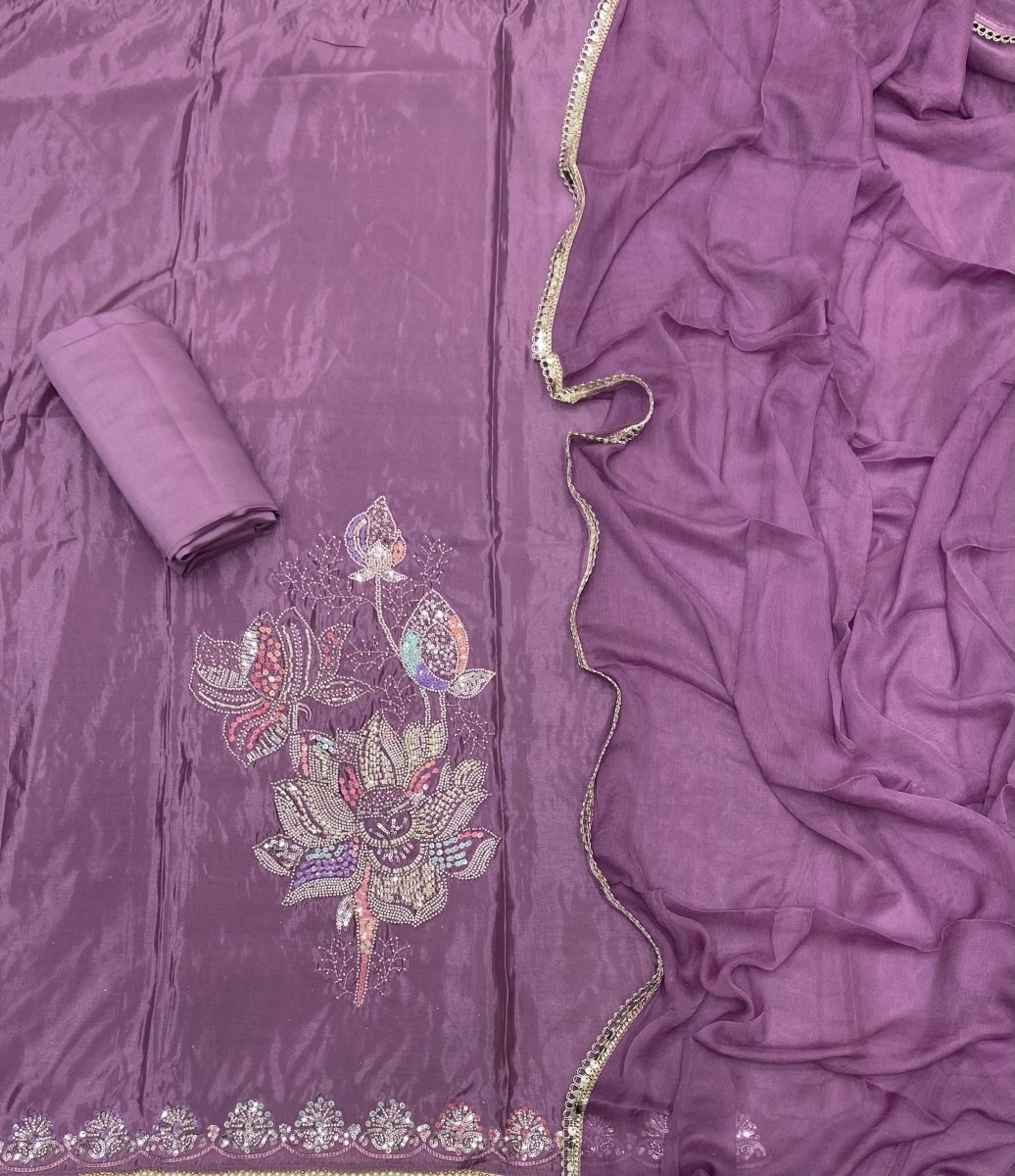 Glass Organza Suit Set with Pearl & Sequins Work - Yanchi