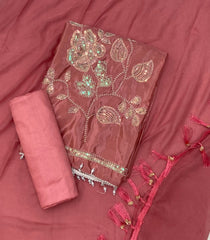 Glass Organza Suit Set with Pearl & Sequins Work - Yanchi
