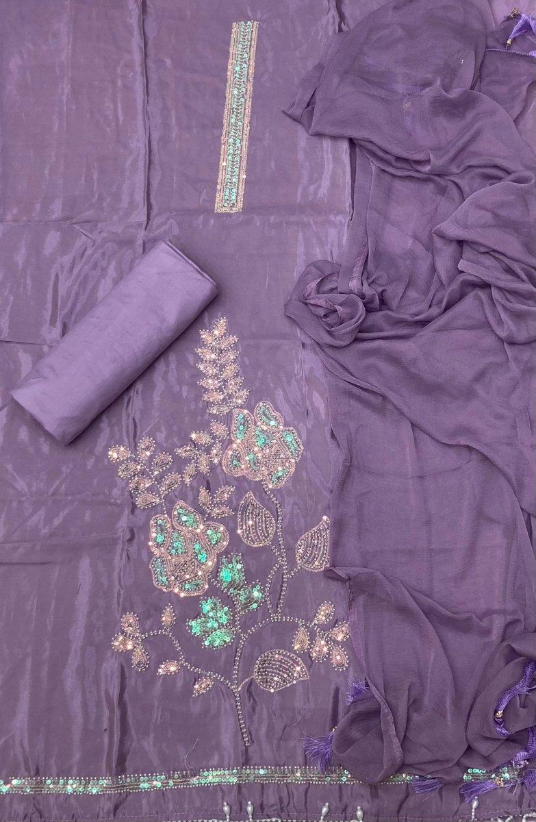 Glass Organza Suit Set with Pearl & Sequins Work - Yanchi