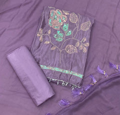 Glass Organza Suit Set with Pearl & Sequins Work - Yanchi