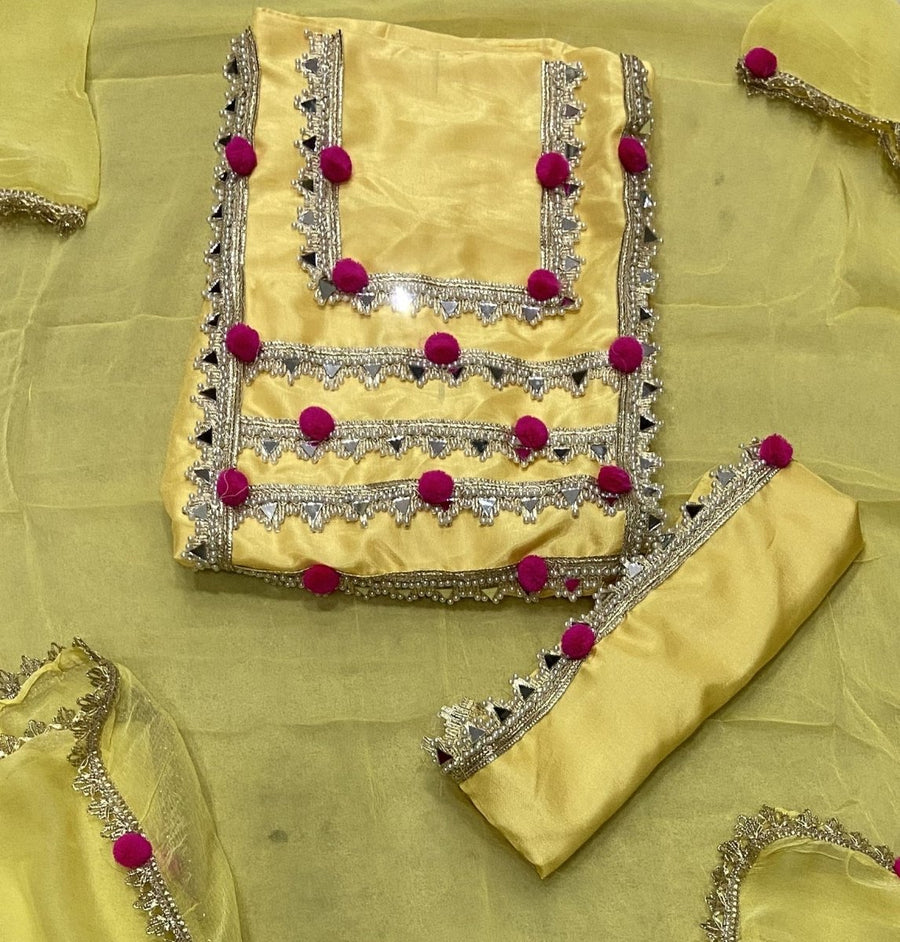Glass Organza Suit Set with Real mirror & Havy leas work - Yanchi