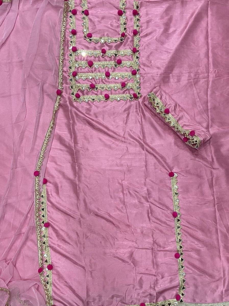 Glass Organza Suit Set with Real mirror & Havy leas work - Yanchi