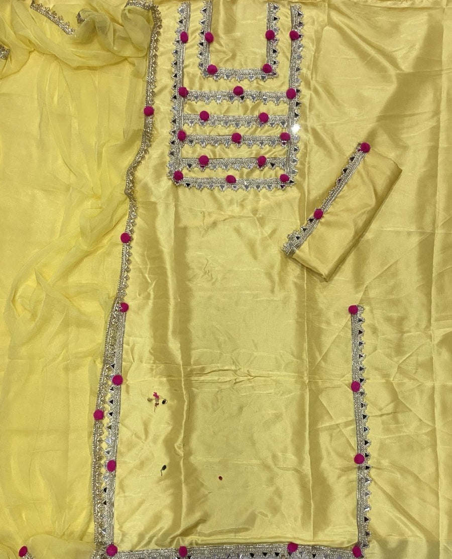 Glass Organza Suit Set with Real mirror & Havy leas work - Yanchi