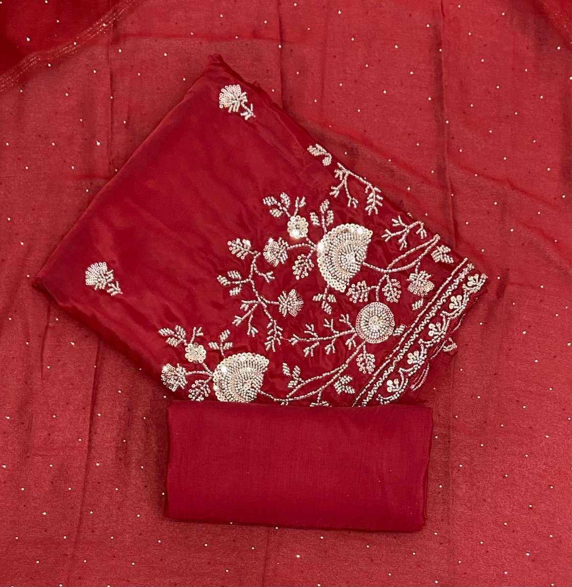 Glass Organza Suit Set with Sequins & Cutdana Work - Yanchi