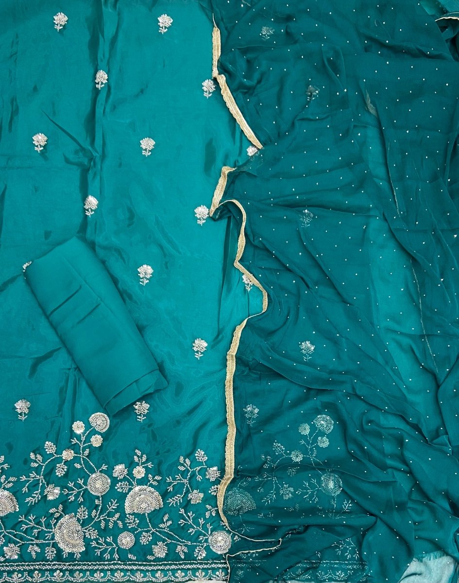 Glass Organza Suit Set with Sequins & Cutdana Work - Yanchi