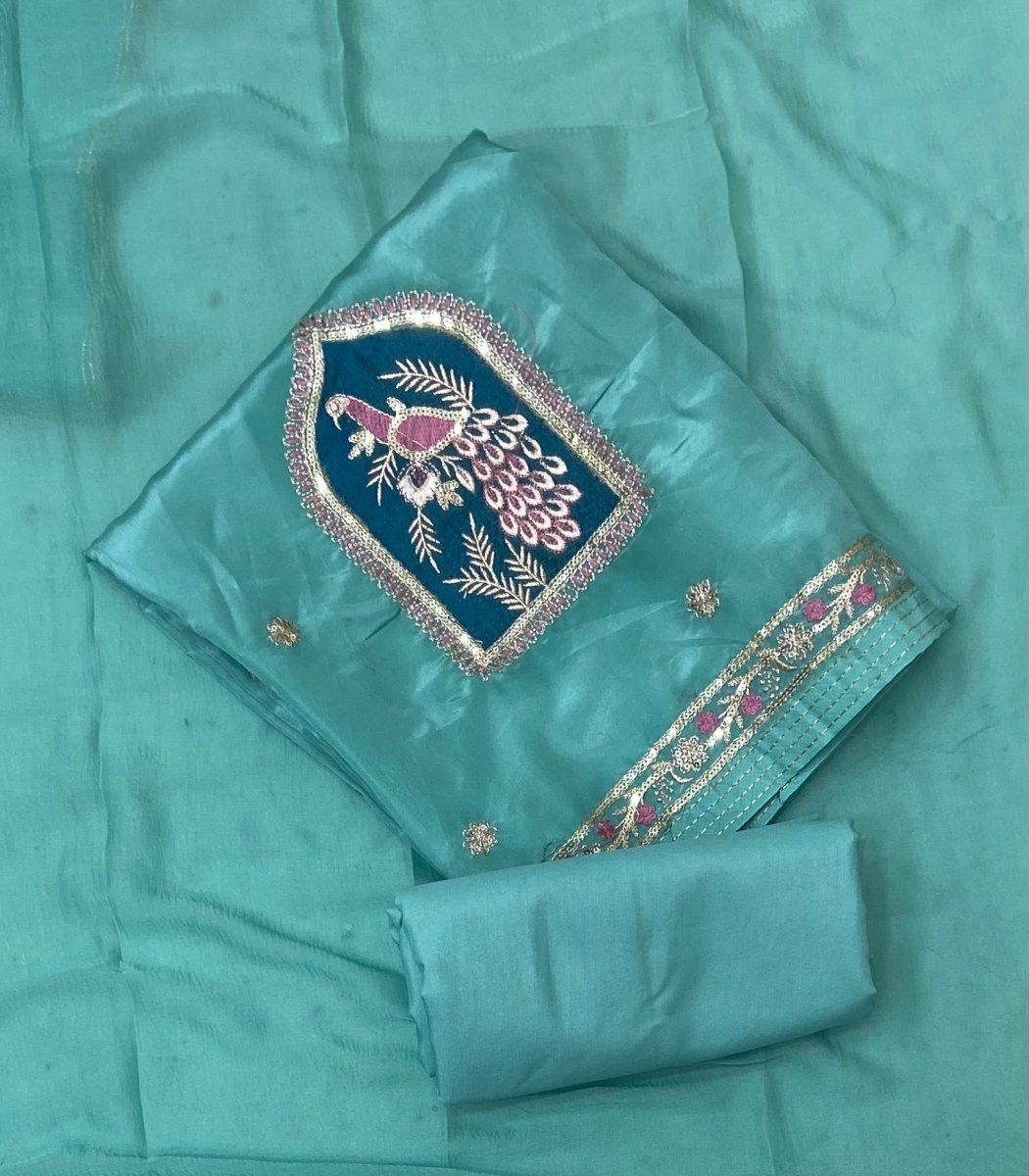 Glass Organza Suit Set with Sequins & Thread Work - Yanchi
