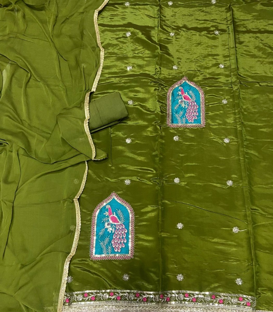 Glass Organza Suit Set with Sequins & Thread Work - Yanchi