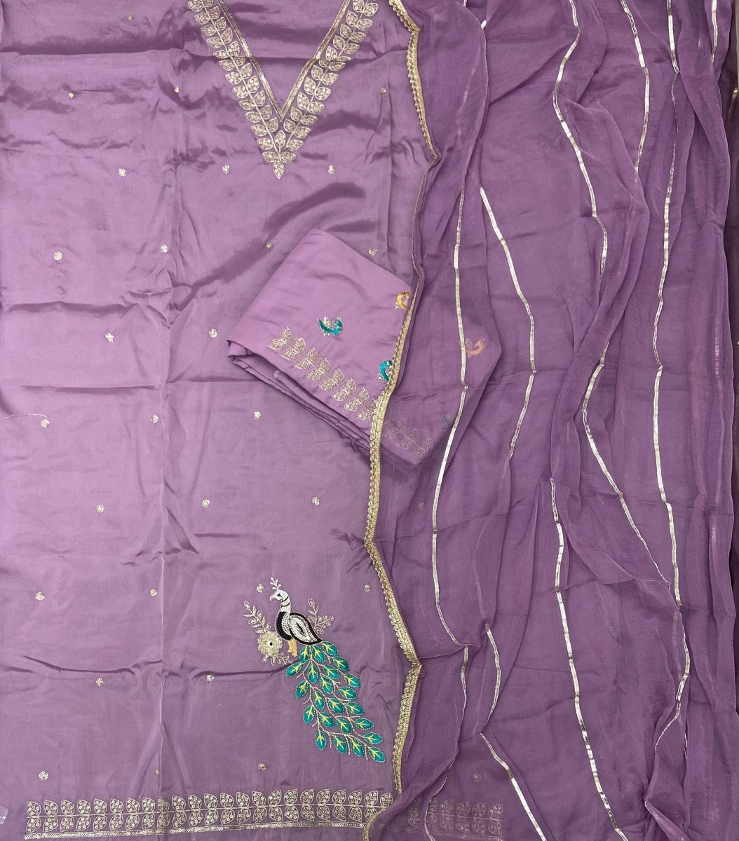 Glass Organza Suit Set with Sequins & Thread Work - Yanchi