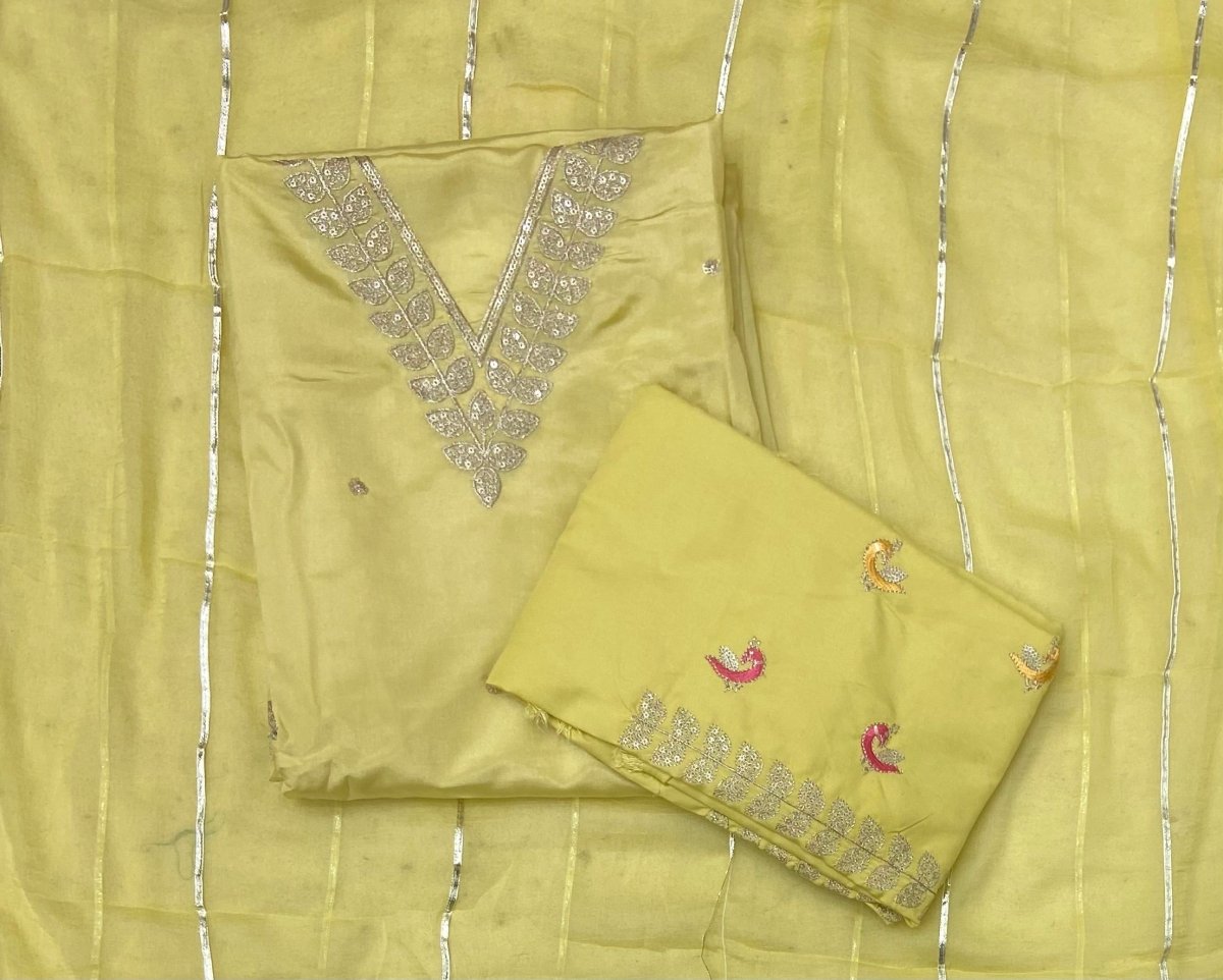 Glass Organza Suit Set with Sequins & Thread Work - Yanchi