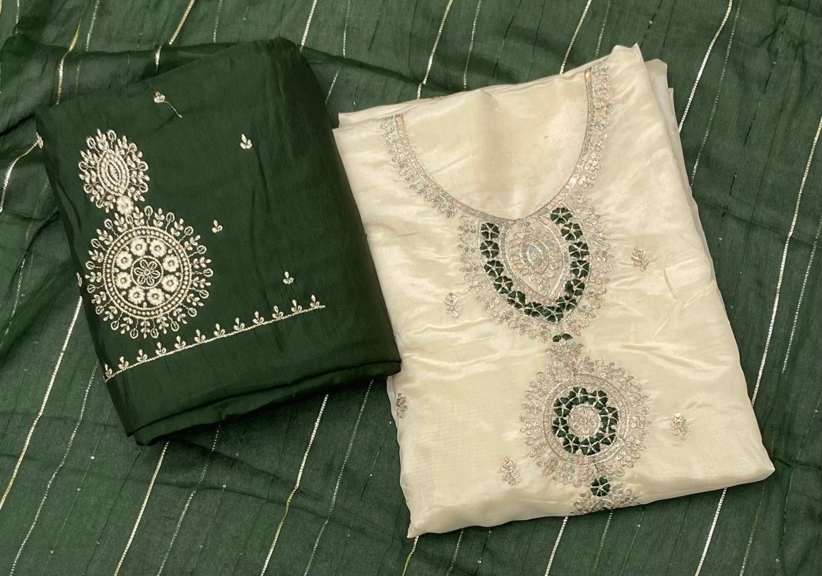 Glass Organza Suit Set with Sequins & Thread Work (Bottom Work) - Yanchi