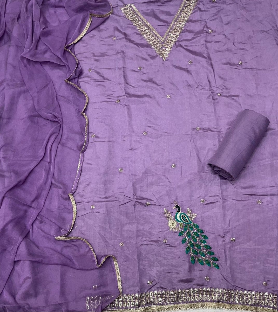 Glass Organza Suit Set with Sequins & Zari Work - Yanchi