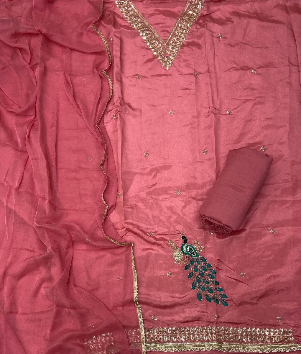 Glass Organza Suit Set with Sequins & Zari Work - Yanchi