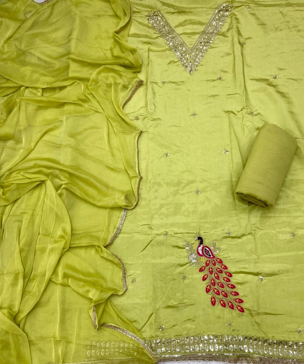 Glass Organza Suit Set with Sequins & Zari Work - Yanchi
